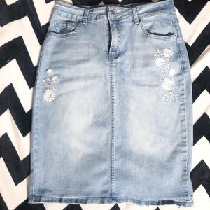 Denim Modest Floral Skirt